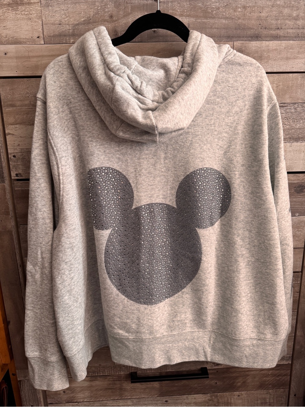 Disney Women’s Light Gray Zip-Up Hoodie with Studded Mickey Detail - Picture 2 of 2